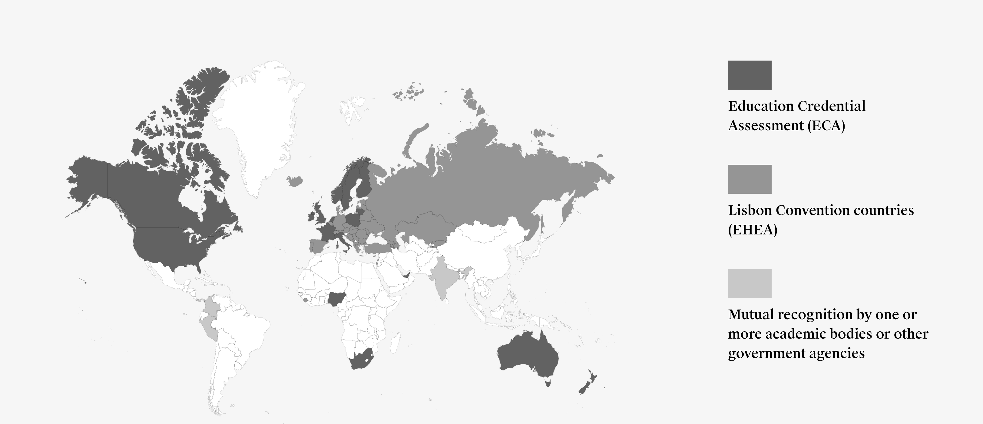 Countries with accreditation recognition