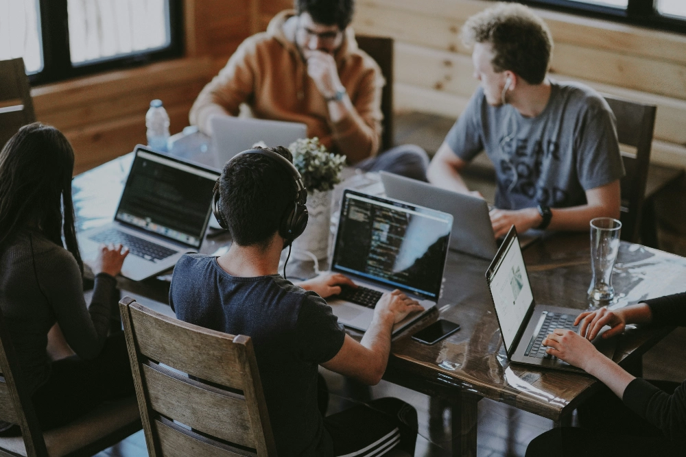 Students learning together in a modern classroom
